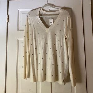 Women’s Sweater. Cream with Grey Polka Dots and Solid Grey Back